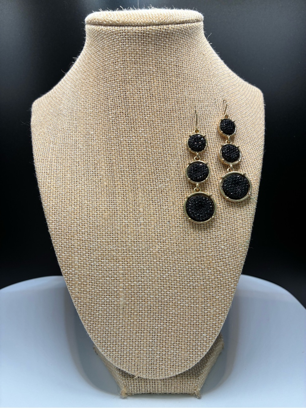 Gold/Black 3 Tier Beaded Statement Earrings - Women Jewelry